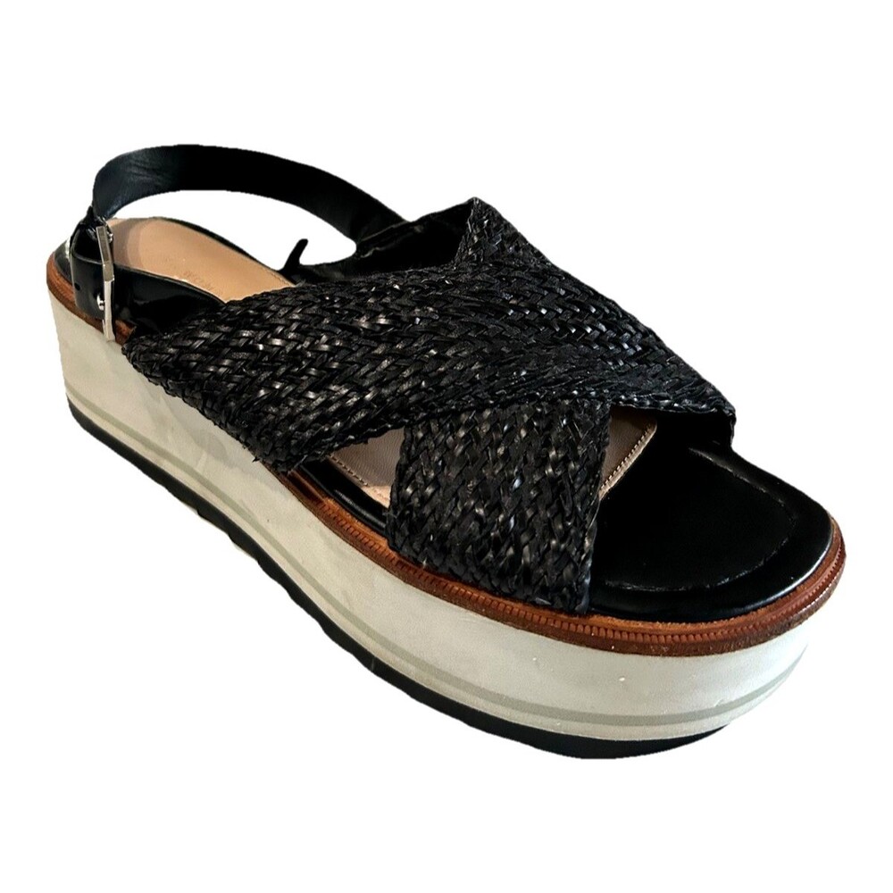 Zara Womens Black Braided Woven Platform Slingback Sandals Eu 40 / US 9